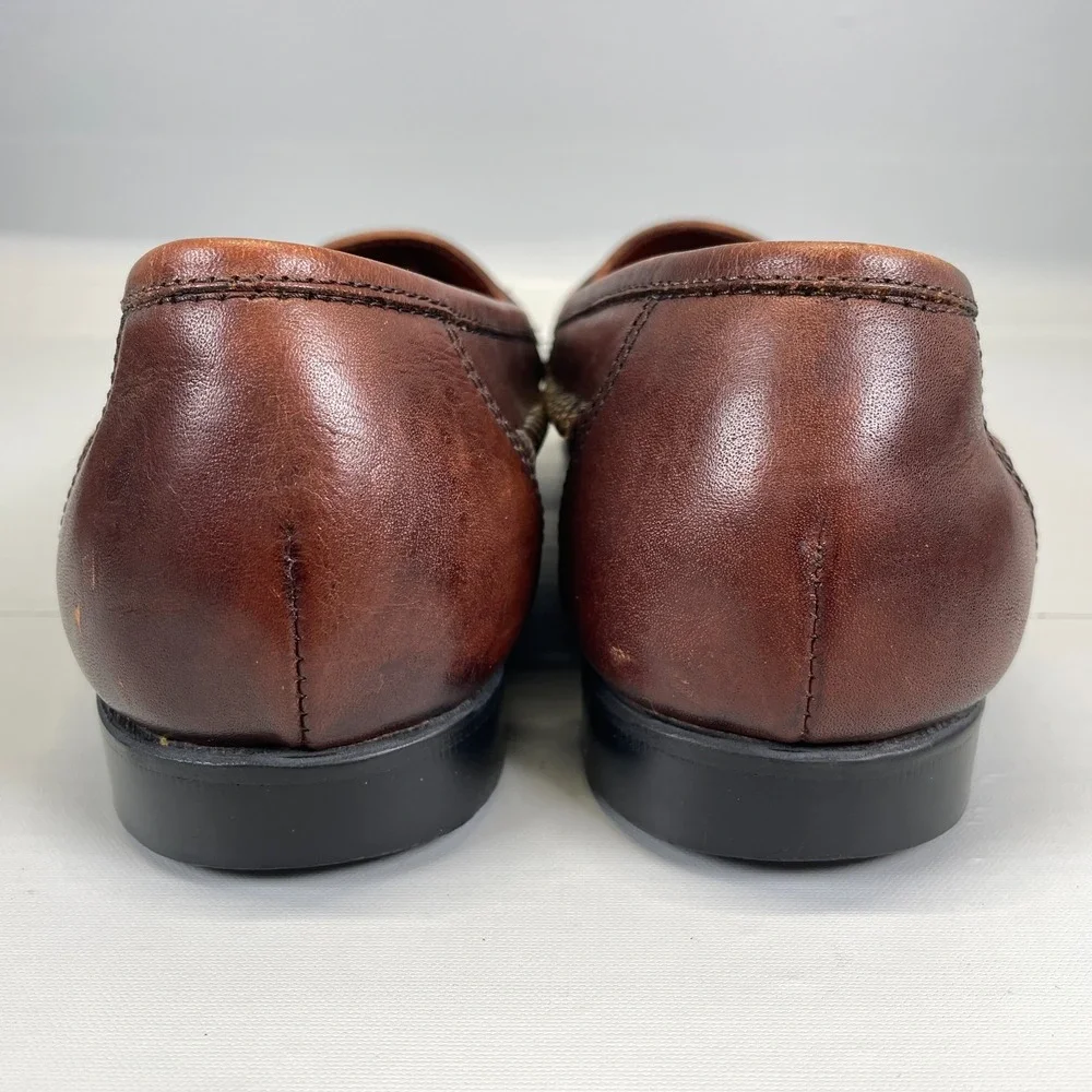 Bass Kiltie Tassel Loafers Mens Size 10M Brown Leather Woven Moc Toe Dress Shoes_5
